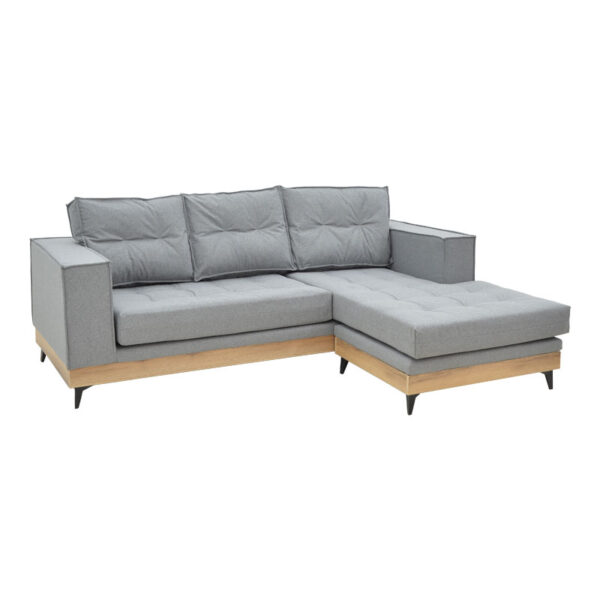 Corner reversible sofa Mirabel pakoworld grey fabric-natural wood 250x184x100cm 166-000022