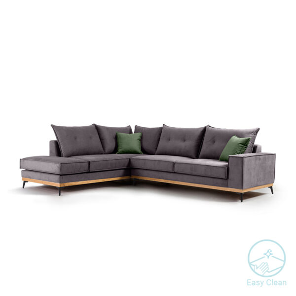 Corner sofa Luxury II pakoworld right corner fabric dark grey-dark green 290x235x95cm 168-000012