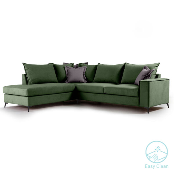 Corner sofa Boston pakoworld right corner fabric dark green-dark grey 290x235x95cm 168-000034