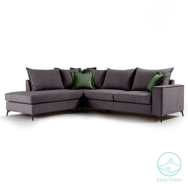 Corner sofa Boston pakoworld right corner fabric dark grey-dark green 290x235x95cm 168-000036