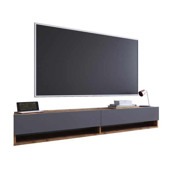Handra pakoworld wall TV unit with shelf color anthracite-oak 180x31,5x29,5cm 176-000003