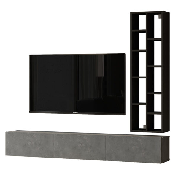 Esmeralda pakoworld wall TV unit cement-black color 74.5x27x145cm 176-000101