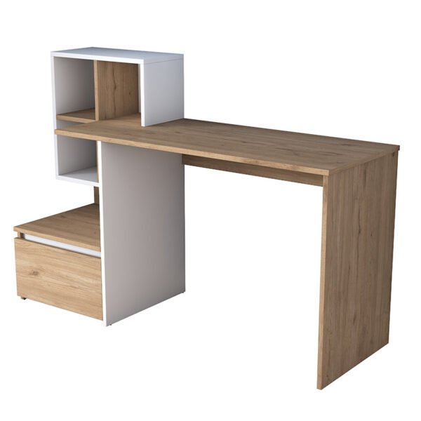 Work desk-shelf unit Boaz pakoworld walnut-white 146x50x100.5cm 182-000027