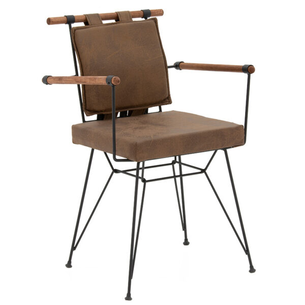 Armchair Parson pakoworld fabric dark brown antique-black leg 190-000053