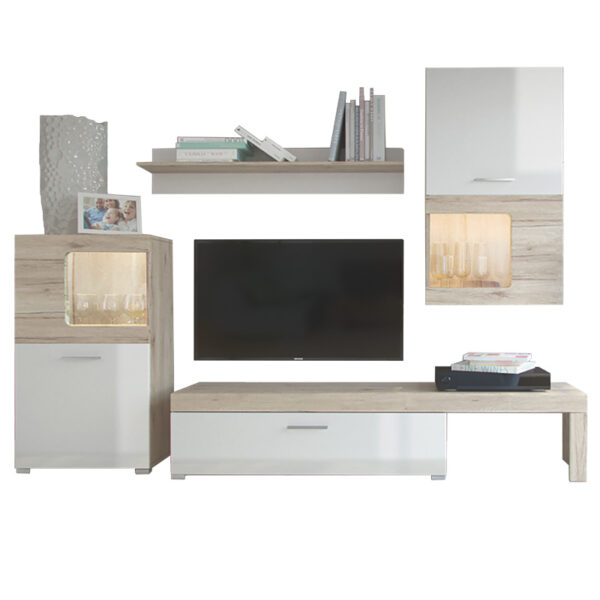 TV unit Annalie pakoworld LED sonoma-white gloss 215x39x180cm 192-000005