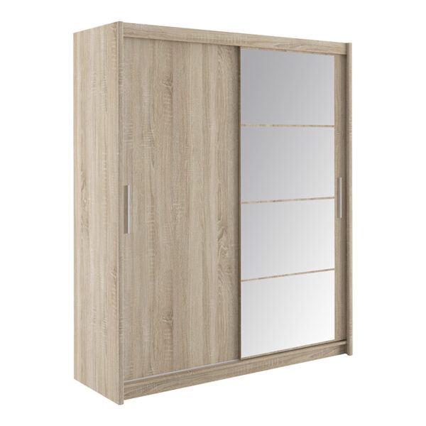 Wardrobe with 2 sliding doors Elodie pakoworld with mirror sonoma 180x61x216cm 192-000021