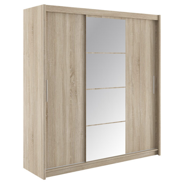 Wardrobe Elodie pakoworld with 3 sliding doors with mirror in sonoma 200x61x216cm 192-000024