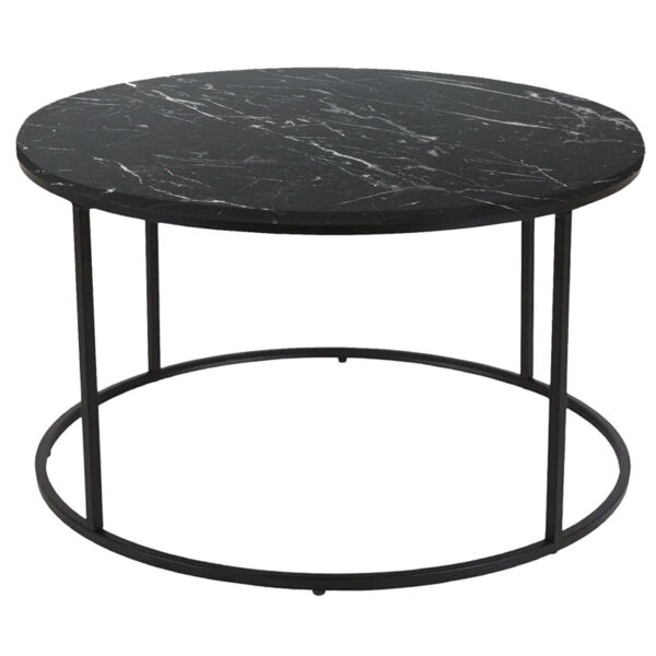 Coffee table Emilian pakoworld black marble melamine-black metal D60x42cm 197-000163