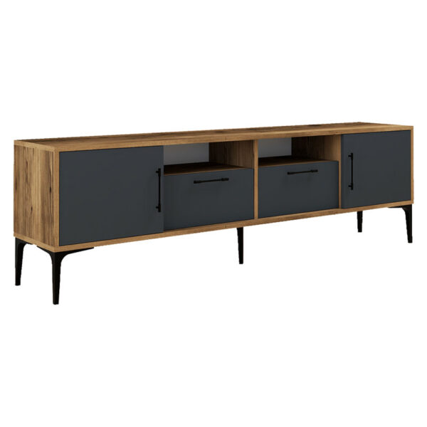 Tv stand Fumomel pakoworld melamine walnut-dark grey-black 180x35x54cm 197-000174