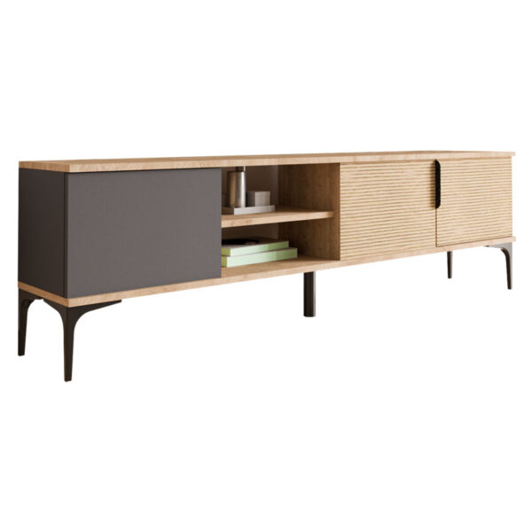 Tv stand Kowel pakoworld melamine dark grey-oak 180x34x51cm 197-000214