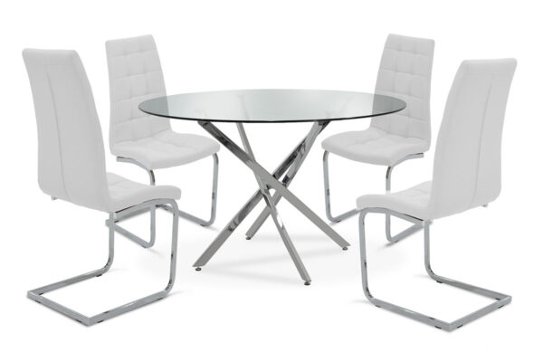 Dining table set 5pcs Steve pakoworld with glass-chair white pu D120x74,5cm 200-000133