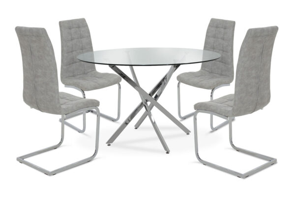 Dining table set 5pcs Steve pakoworld with glass-chair grey antique pu D120x74,5cm 200-000135