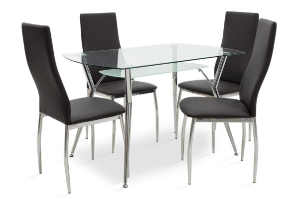 Dining set 5pcs Jacob-Jella pakoworld with glass-chair black pu 120x75x75.5cm 200-000136