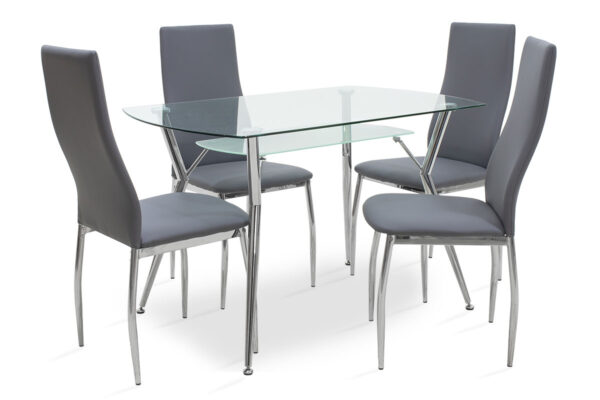 Dining set 5pcs Jacob-Jella pakoworld with glass-chair grey pu 120x75x75.5cm 200-000139