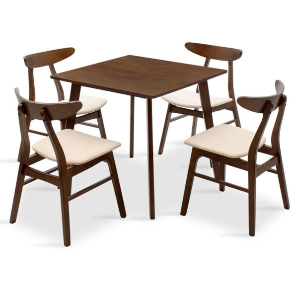 Dining set Benson - Orlean pakoworld 5pcs 80x80x75cm in walnut - beige fabric 200-000176
