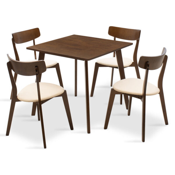 Dining set Benson - Toto pakoworld 5pcs 80x80x75cm in walnut - beige fabric 200-000178