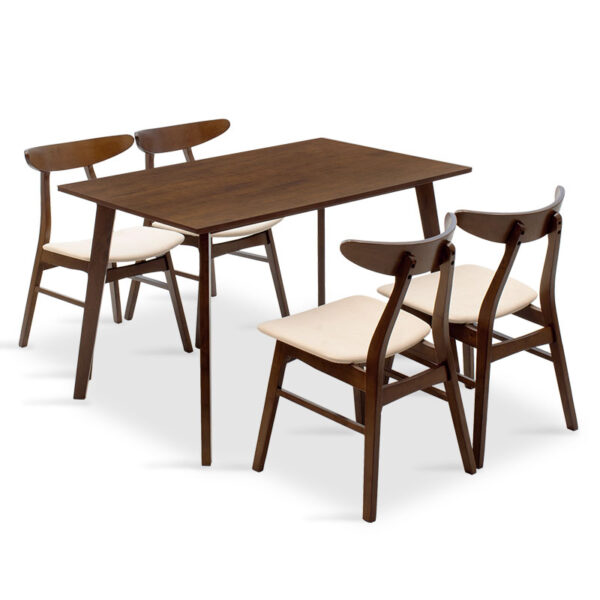 Dining set Benson - Orlean pakoworld 5pcs 120x80x75cm in walnut - beige fabric 200-000182