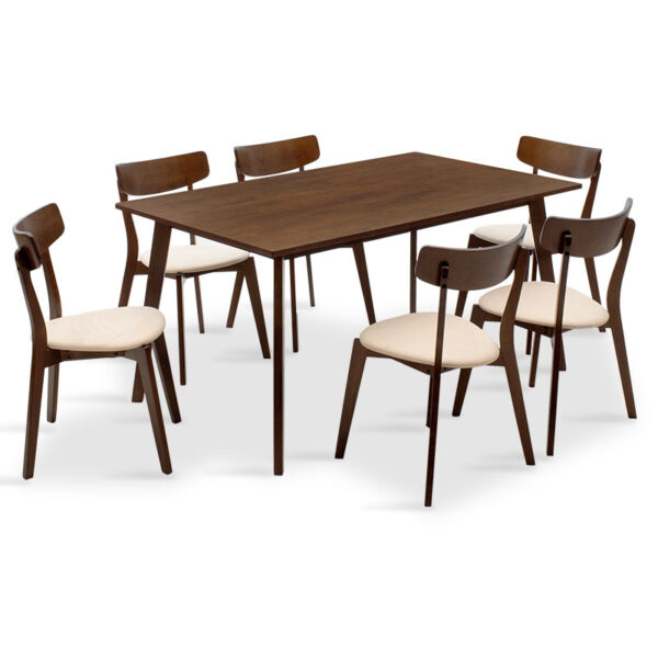 Dining set Benson - Toto pakoworld 7pcs 150x90x75cm in walnut - beige fabric 200-000190