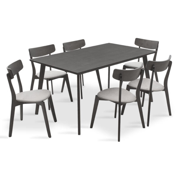 Dining set Benson - Toto pakoworld 7pcs 150x90x75cm in rustic grey - grey fabric 200-000193