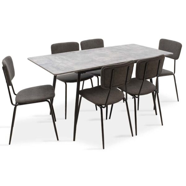 Dining table Shazam-Tania pakoworld 7pcs polymorphic-opening MDF grey cement-dark grey 120-160x80x76cm 200-000201