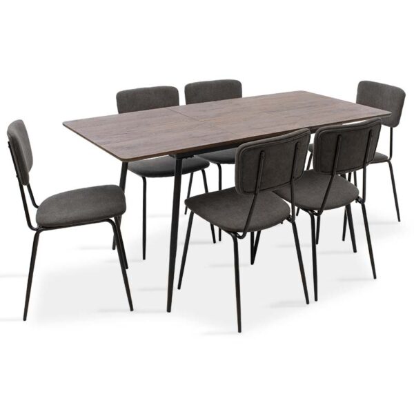 Dining table Shazam-Tania pakoworld 7pcs polymorphic-opening MDF walnut-dark grey 120-160x80x76cm 200-000204