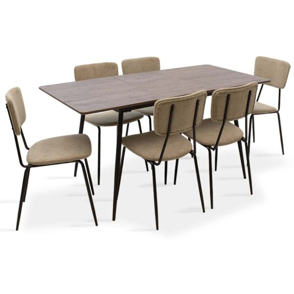 Dining table Shazam-Tania pakoworld 7pcs polymorphic-opening MDF walnut-beige 120-160x80x76cm 200-000205