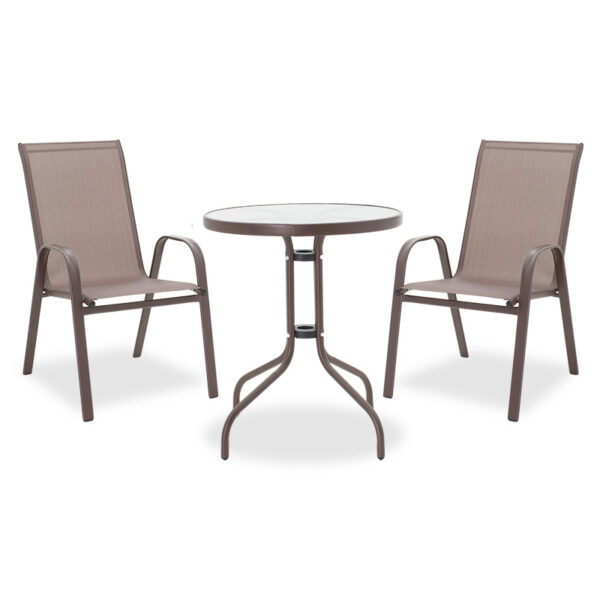 Garden dining set 3pcs Watson-Calan pakoworld metal-textilene brown 200-000308