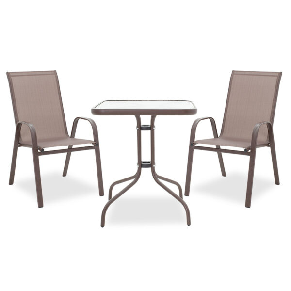 Garden dining set 3pcs Calan-Watson pakoworld metal-textilene brown 200-000309
