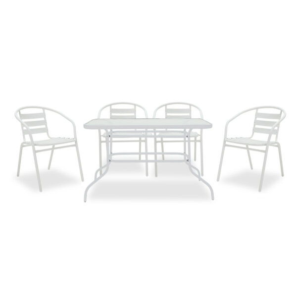 Garden dining set 5pcs Valor-Tade pakoworld metal white 200-000315