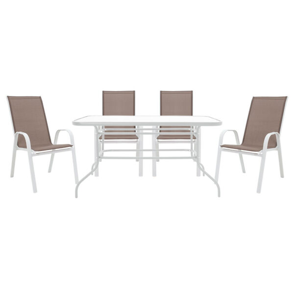 Garden dining set 5pcs Valor-Calan pakoworld metal white-textilene brown 200-000317