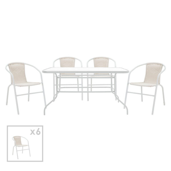 Garden dining set 7pcs Valor-Obbi pakoworld metal-pe white 200-000319