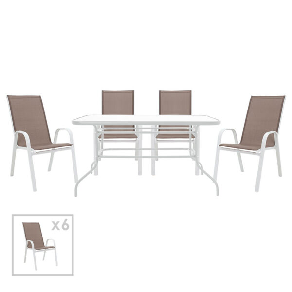 Garden dining set 7pcs Valor-Calan pakoworld metal white-textilene brown 200-000320