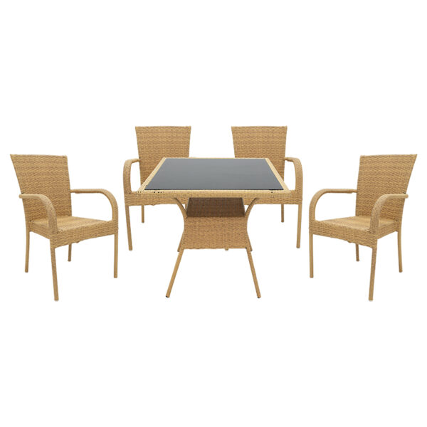 Laura dining set 5pcs pakoworld metal-pe rattan natural 200-000331