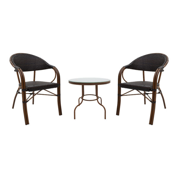 Garden lounge set 3pcs Paula pakoworld metal-pe rattan brown 200-000332