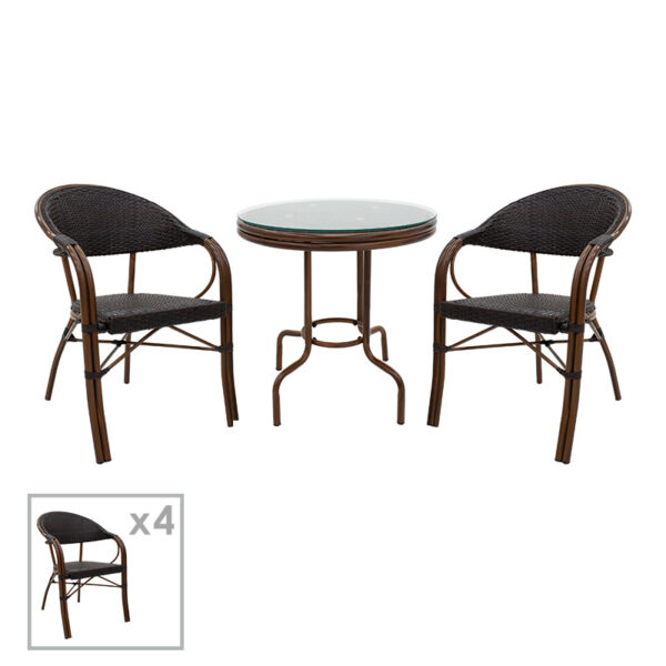 Paula dining set 5pcs pakoworld metal-pe rattan brown 200-000333