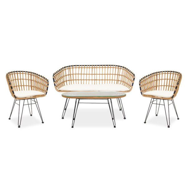 Garden lounge set 4pcs Naoki pakoworld metal black-pe natural 200-000336