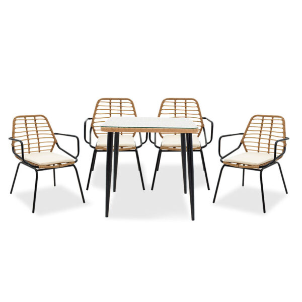 Naoki garden dining set 5pcs pakoworld metal black pe natural 200-000339