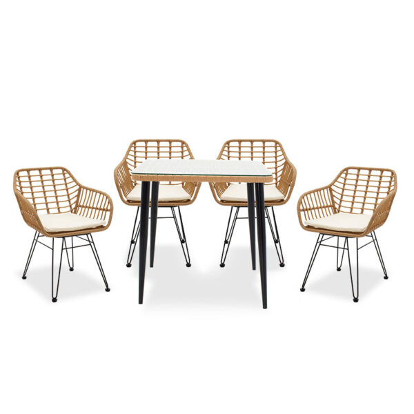 Naoki garden dining set 5pcs pakoworld metal-black-pe natural 200-000342
