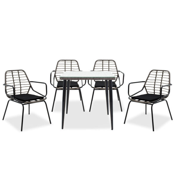 Naoki garden dining set 5pcs pakoworld metal black pe gray 140-000046