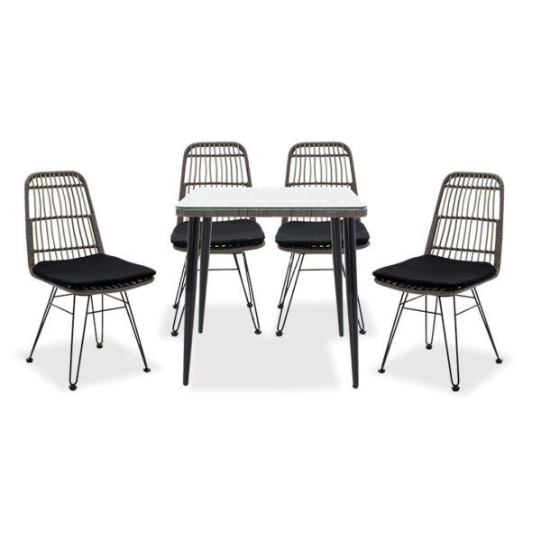 Naoki garden dining set 5pcs pakoworld metal black--pe gray 200-000346