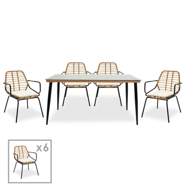 Naoki garden dining set 7pcs pakoworld metal black pe natural 200-000349