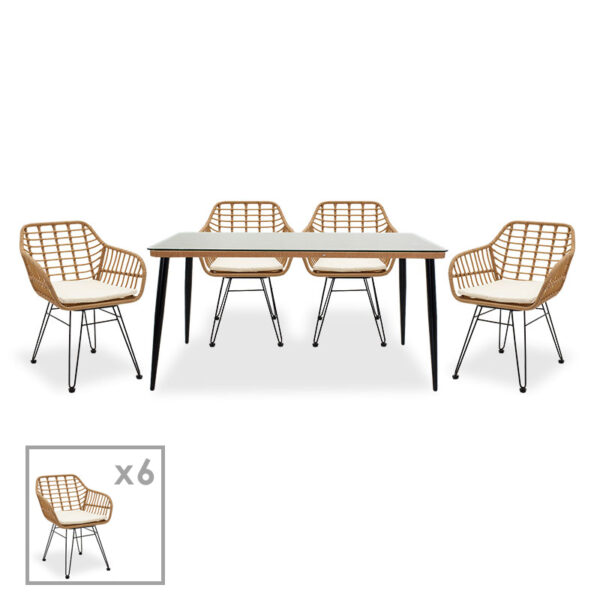 Naoki garden dining set 7pcs pakoworld metal-black-pe natural 200-000352