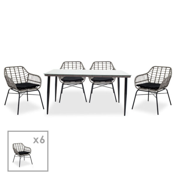 Naoki garden dining set 7pcs pakoworld metal black-pe gray 200-000353