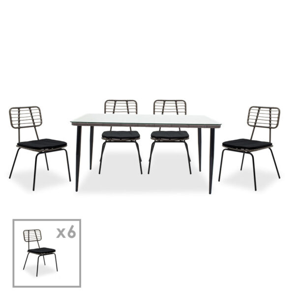 Naoki garden dining set 7pcs pakoworld metal black pe gray. 200-000355
