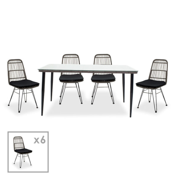 Naoki garden dining set 7pcs pakoworld metal black--pe gray 200-000356