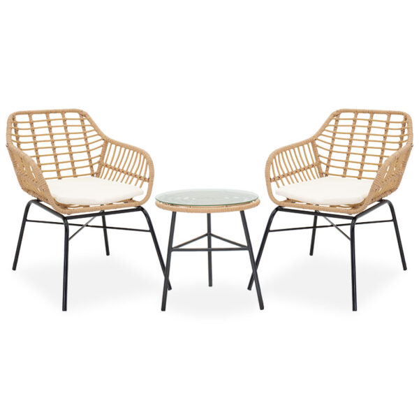 Garden lounge Gaus-Naoki set 3pcs pakoworld metal black-pe natural 200-000358