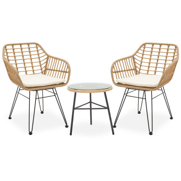 Garden lounge Gaus-Naoki set 3pcs pakoworld metal black-pe natural. 200-000362