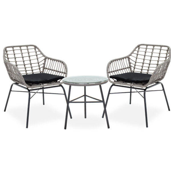 Garden lounge set Gaus-Naoki pakoworld set 3pcs metal black-pe gray 200-000363