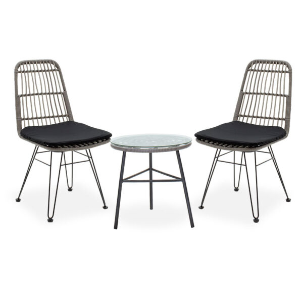 Garden lounge set 3pcs Gaus-Naoki pakoworld metal-black-pe grey 200-000366