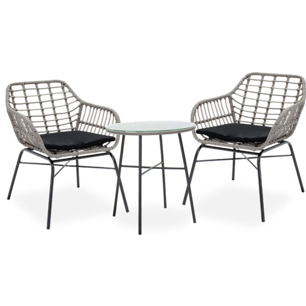Naoki-Gaus garden dining set 3pcs pakoworld metal black-pe gray 200-000373
